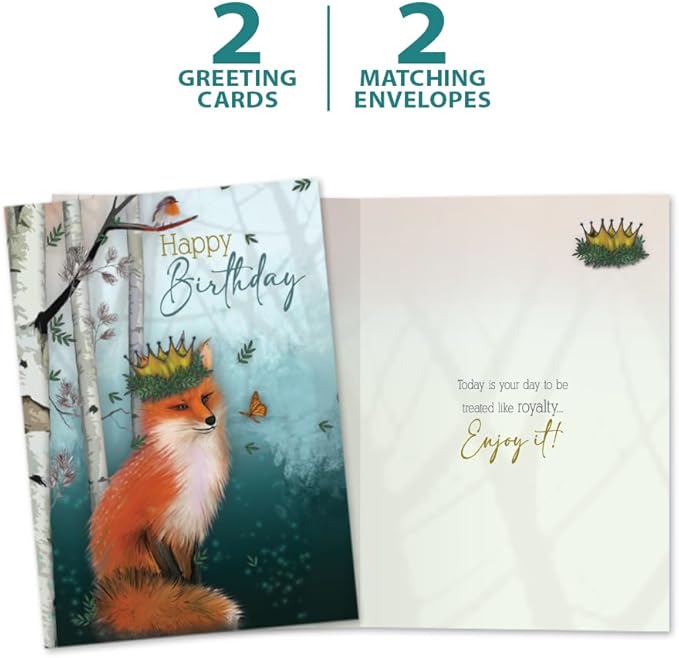 Tree-Free Greetings - Birthday Cards - Artful Designs - 2 Cards + Matching Envelopes - Made in USA - 100% Recycled Paper - 5"x7" - Like Royalty (GT65275)