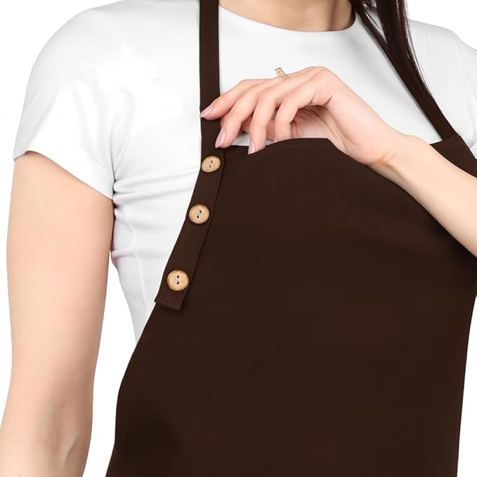 Kitchen Apron Waterdrop Resistant Cotton Apron with adjustable 2 PACK Aprons for Women with Pockets 8 Color option Cooking Brown Apron (Brown)