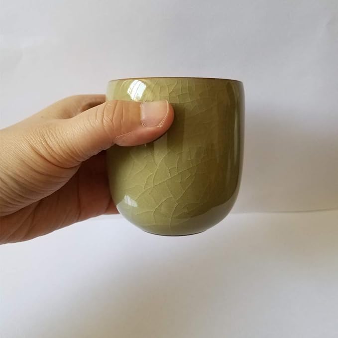 TeaCups 5-Ounce Japanese Style Coffee Cup Glazed-Cracked Porcelain Mugs Beer Handmade Celadon(1, Yellow Cracking)