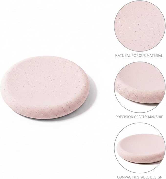 Round Diatomite Soap Dish for Bathroom Sink, Porous Stone Bar Soap Holder Tray, 3.9 Inch Diameter