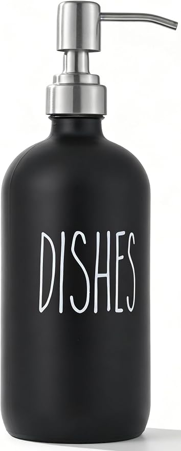 Black Glass Soap Dispenser with Stainless Steel Pump, Farmhouse Style Hand & Dish Soap Dispenser for Bathroom and Kitchen Sink, Soap Dispenser for Kitchen Sink (Black d)