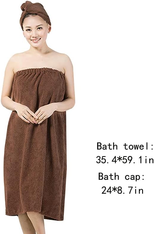 Queena Women Microfiber Bath Towel Wrap & Hair Turban Adjustable Spa Shower Cover Up,Coffee