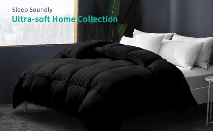 9.8 NEWTON Eco Friendly Super King Size Down Alternative Comforter, 108 x 98 Inches 1000-TC Black Color Duvet Insert with All Side Corner Tebs 100% Cotton Downproof Cover, Fluffy Fluffy
