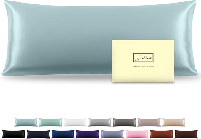 Silk Body Pillowcase Mulberry Silk Pillowcase Body Pillow Cases with Zipper Soft Breathable Smooth Cooling 20x54 inches Body Pillow Pillowcase for Sleep (Blue Haze,20"X 54",1Pcs)