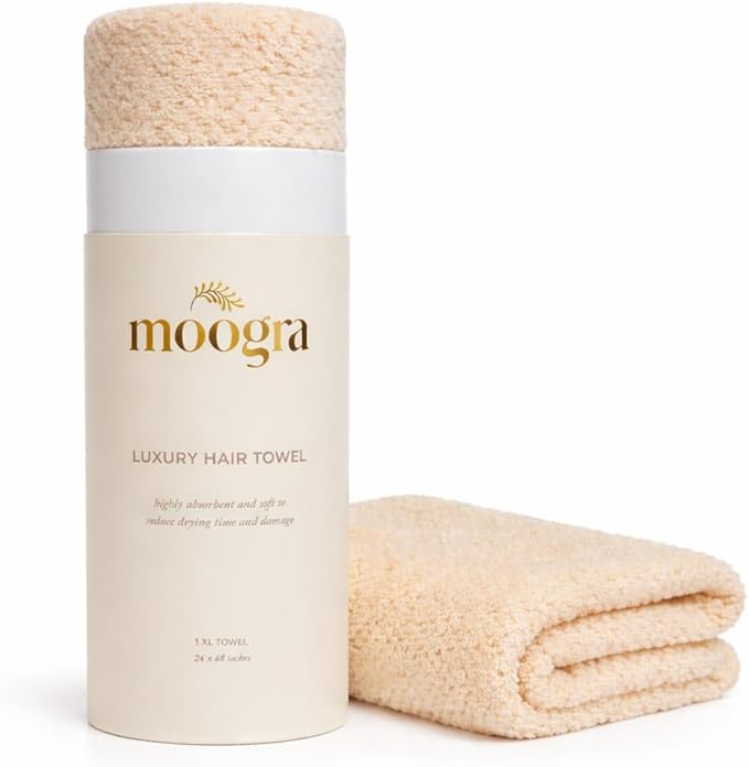 Luxury Microfiber Hair Towel Wrap for Women - Quick Dry, Super Absorbent Hair Turban, Soft & Lightweight Anti-Frizz Towel for Long, Thick & Curly Hair (Nude, 48" × 24")