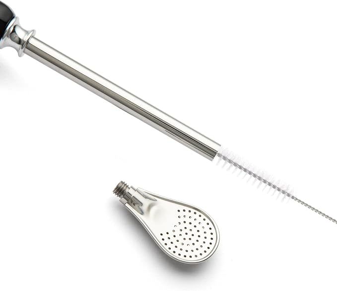 CUOPRU Yerba Mate Bombillas Set - Included Mate Gourd Stainless Steel Straws with Straw Case, Removable Head Filter, Colorful Bead, Cleaning Brush (Black and Gray)