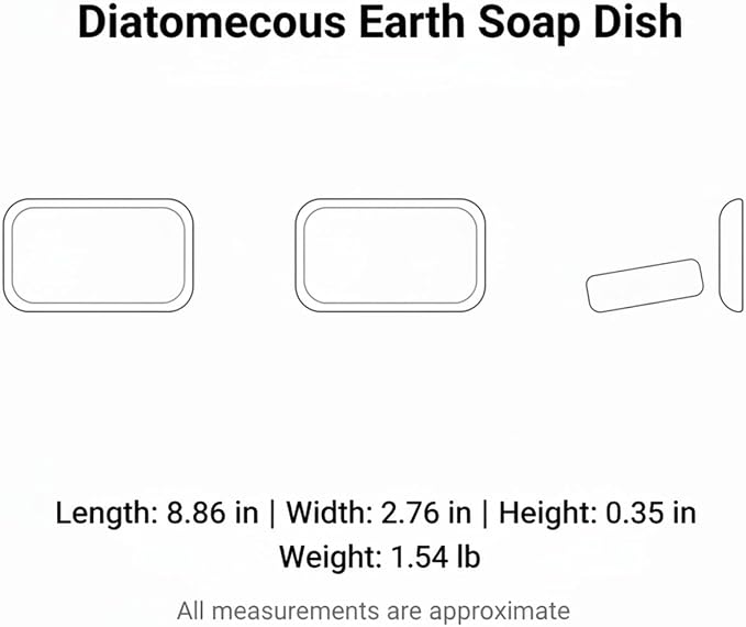 Diatomaceous Earth Soap Dish, Rectangular Stone Bar Soap Holder for Bathroom Sink, Shower Ledge & Kitchen Counter, Absorbent Tray (1 Pack)