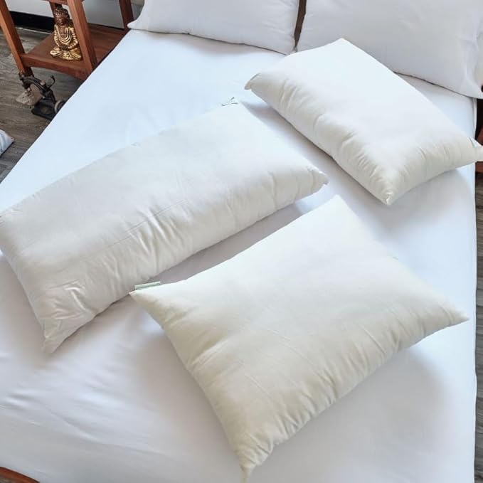 White Lotus Home 100% Organic Cotton Sleep Pillow with Organic Sateen Outer Case | 20x26 - Standard Soft Pillow