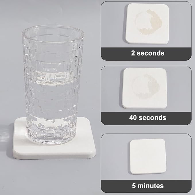 CREATCABIN 3Pcs Diatomite Soap Dish Holder Diatomaceous Earth Coasters 3.9 x 3.9 Square White Water Absorbent Quick Dry Toothbrush Bath Stone Mat Tray for Kitchen Counter Cups Drinks Bottles Plants