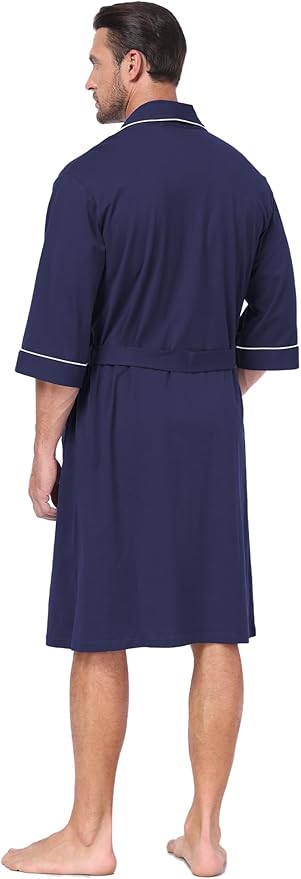 COLORFULLEAF 100% Cotton Men’s Summer Bathrobe Lightweight & Breathable Short Sleeve Kimono Robe with Pockets