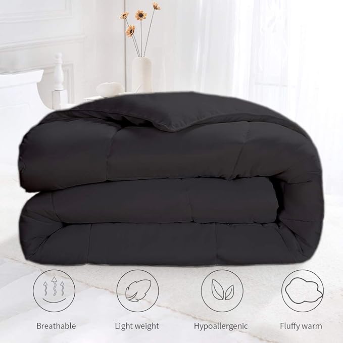 All Season Hypoallergenic Luxurious Down Alternative Cotton Comforter, Ultra-Soft 750 Fill-Power Oversized King Size Measures 136" x 120", Dark Gray