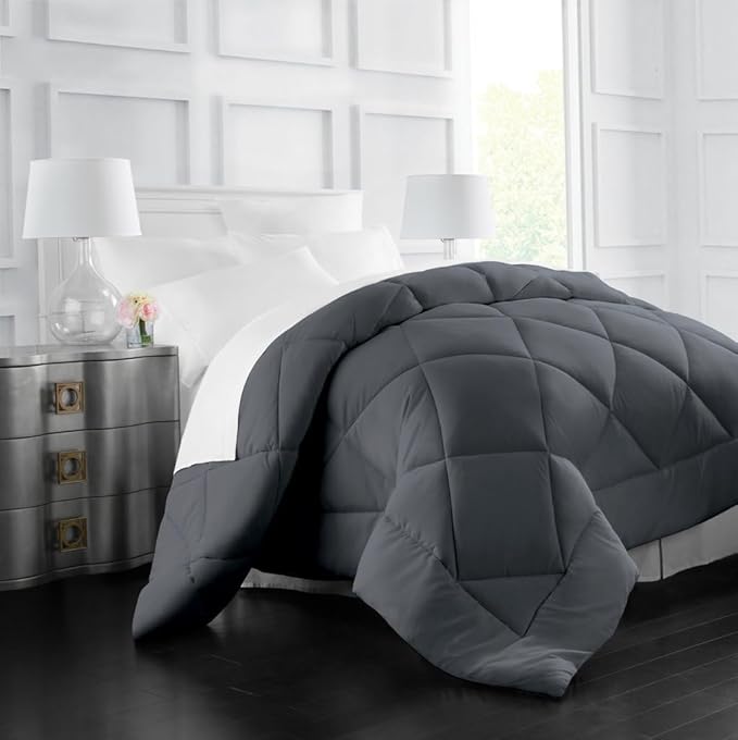 Full/Queen Down Alternative Comforter, All-Season Duvet Insert with Corner Tabs, Box-Stitch, Soft Microfiber, Machine Washable, 89"x89"