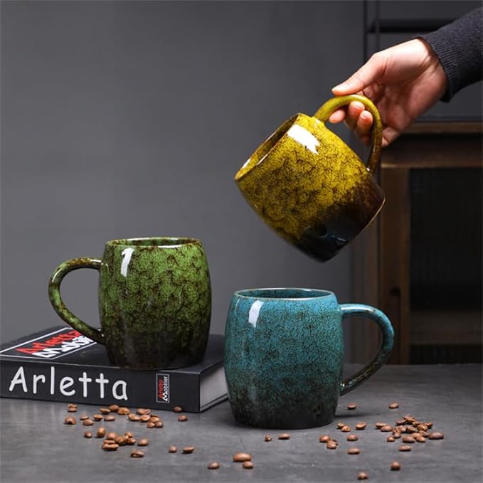 21oz Large Handmade ceramic Mug, Big Ceramic Tea Cup, Durable and Heavy Microwave and Dishwasher Safe Pottery Coffee Mug with Handle, Reactive Glaze Stoneware Clay coffee mug (Green)