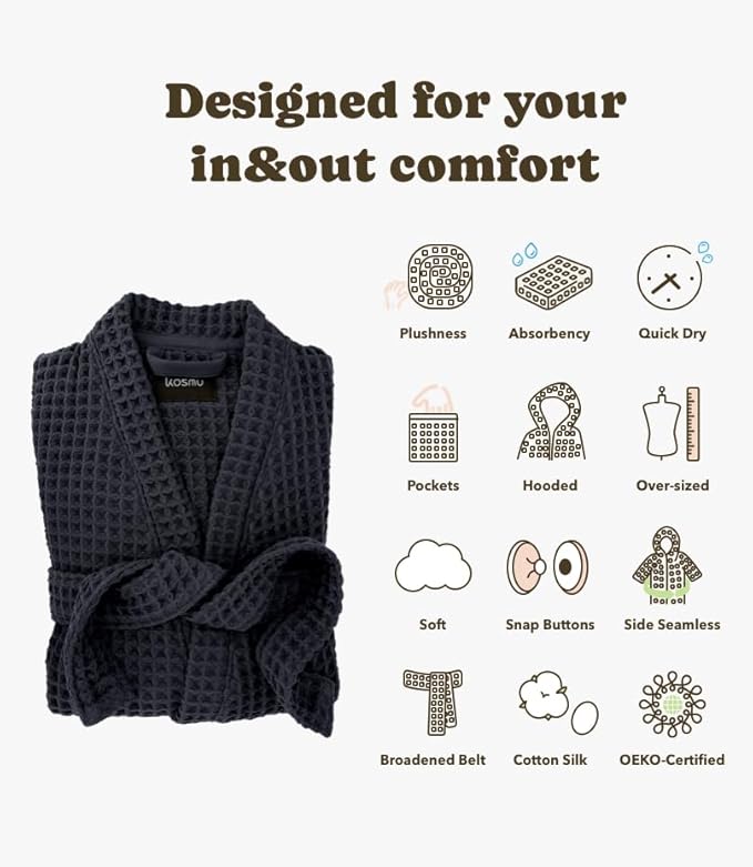 Luxury Organic Japanese Cotton Hotel & Spa Waffle Bathrobe for Men and Women (Hooded/Kimono)