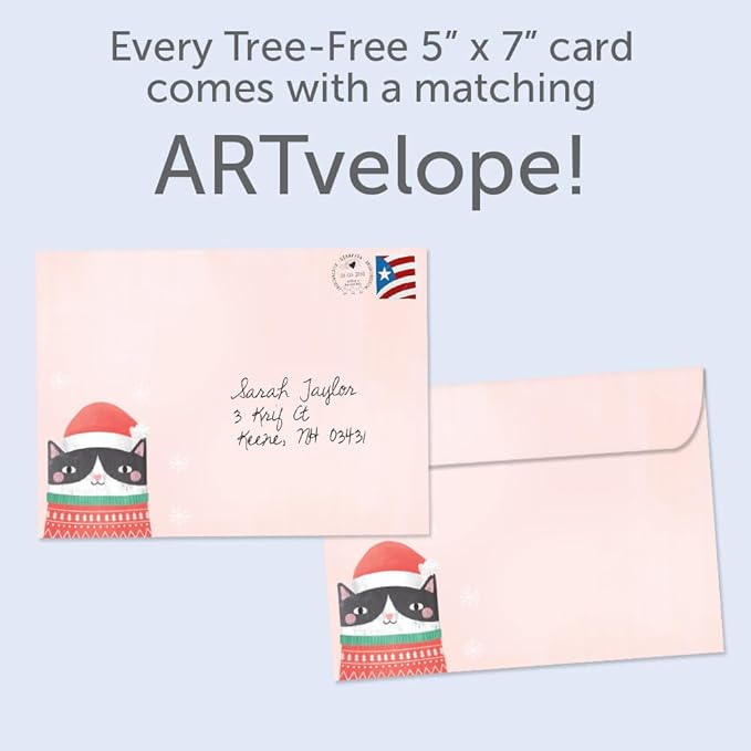 Tree-Free Greetings - Happy Holidays Greeting Cards - Artful Designs - 12 Cards + Matching Envelopes - Made in USA - 100% Recycled Paper - 5"x7" - Santa Paws (HP60510)