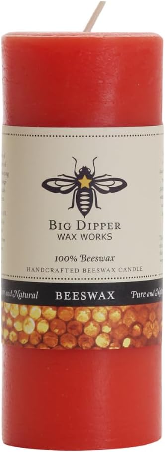 Big Dipper Wax Works Pumpkin Orange Pillar Candle, 40-Hour Long Burn, Pure Beeswax Candle, 2" x 4.75”