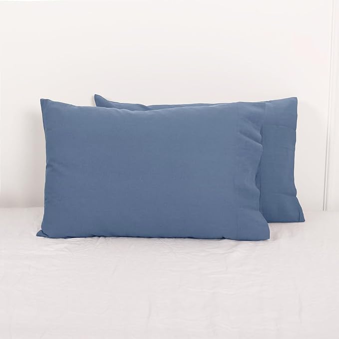 Simple&Opulence Linen Pillowcases 1 Pair Basic Style 55% Euro Linen 45% Cotton Blend Solid Color Flax Shams Set of 2, Standard Queen Size 20"x30", Navy Blue