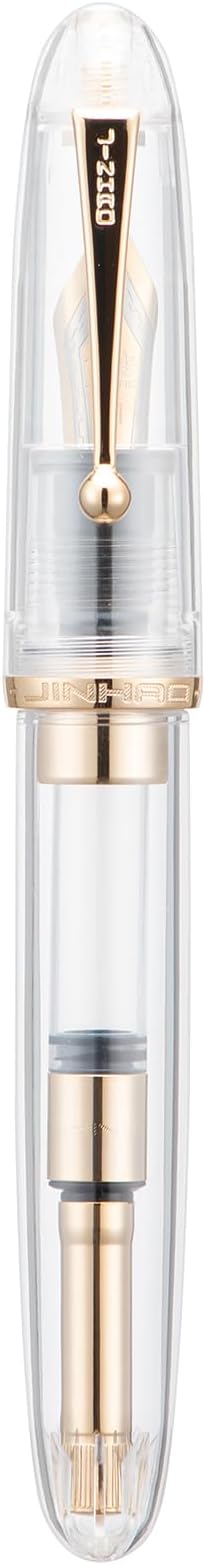 Jinhao 9019 DaDao Series Fountain Pen, Size 8 Fine Nib with Refillable Large Ink Converter, Transparent Clear Acrylic Design Smooth Writing Pen (Gold Trim)