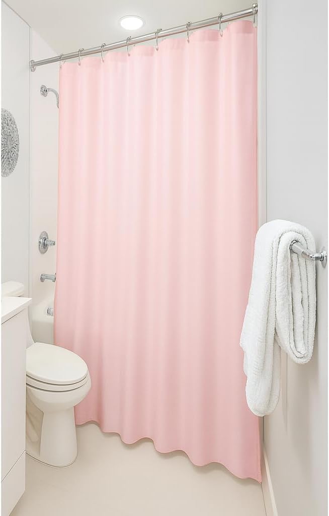 Dependable Industries inc. Essentials Bathroom Magnetized Shower Curtain Liner with Metal Grommets Waterproof (Pink)