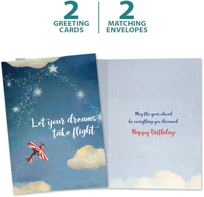 Tree-Free Greetings - Birthday Cards - Artful Designs - 2 Cards + Matching Envelopes - Made in USA - 100% Recycled Paper - 5"x7" - Dreams Take Flight (GT65305)