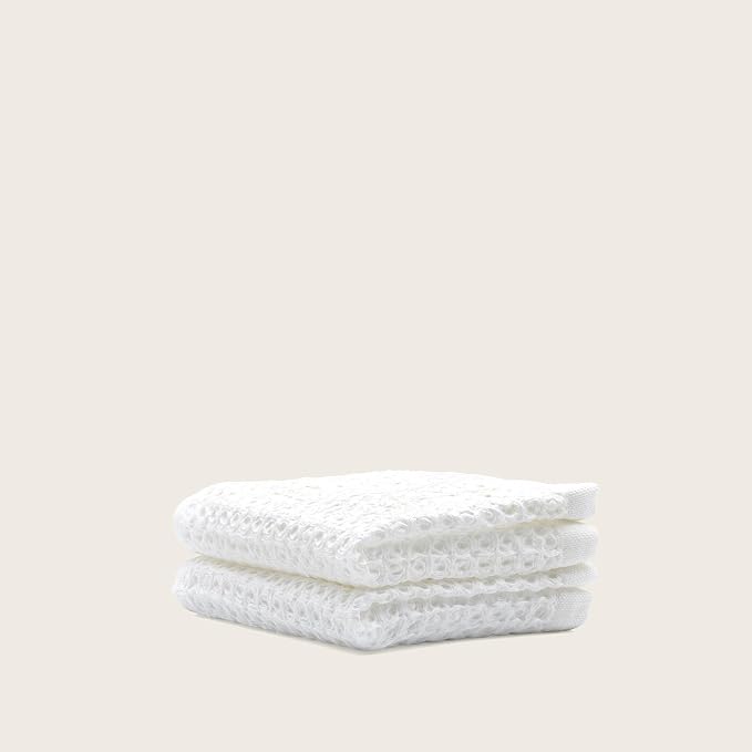 Italic Sedona Waffle Washcloths, 410 GSM 100% Cotton, Set of 2, Soft Textured Face Towels, Quick-Drying & Gentle, White