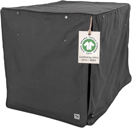 Molly Mutt I'm a Realist Dog Crate Cover, 100% Cotton Canvas Cover with 2 Roll-Up Panels, Ideal for Dog or Cat Crate, Durable, Washable, and Free of Harmful Chemicals, 48" x 30" x 33"