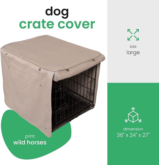 Molly Mutt Wild Horses Dog Crate Cover, 100% Cotton Canvas Cover with 2 Roll-Up Panels, Ideal for Dog or Cat Crate, Durable, Washable, and Free of Harmful Chemicals, 36" x 24" x 27"