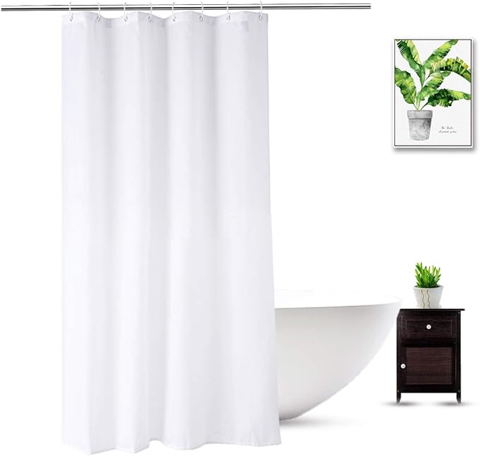 Stall Shower Curtain Liner 48 x 72 Inch, Water Repellent Polyester Bathroom Narrow Fabric Shower Liner for Spa and Hotel Quality, Machine Washable, 48x72 Inch, White