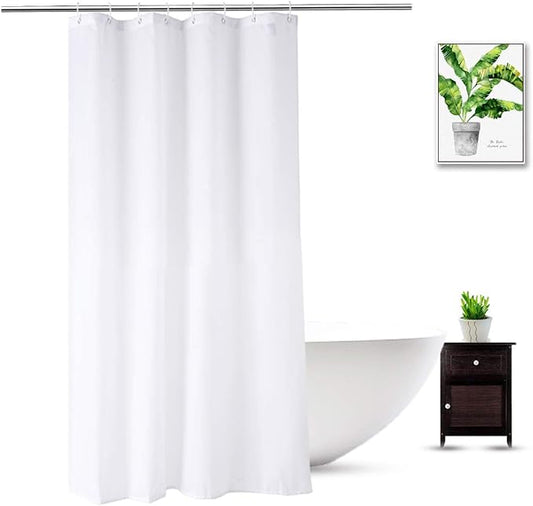 Stall Shower Curtain Liner 48 x 72 Inch, Water Repellent Polyester Bathroom Narrow Fabric Shower Liner for Spa and Hotel Quality, Machine Washable, 48x72 Inch, White