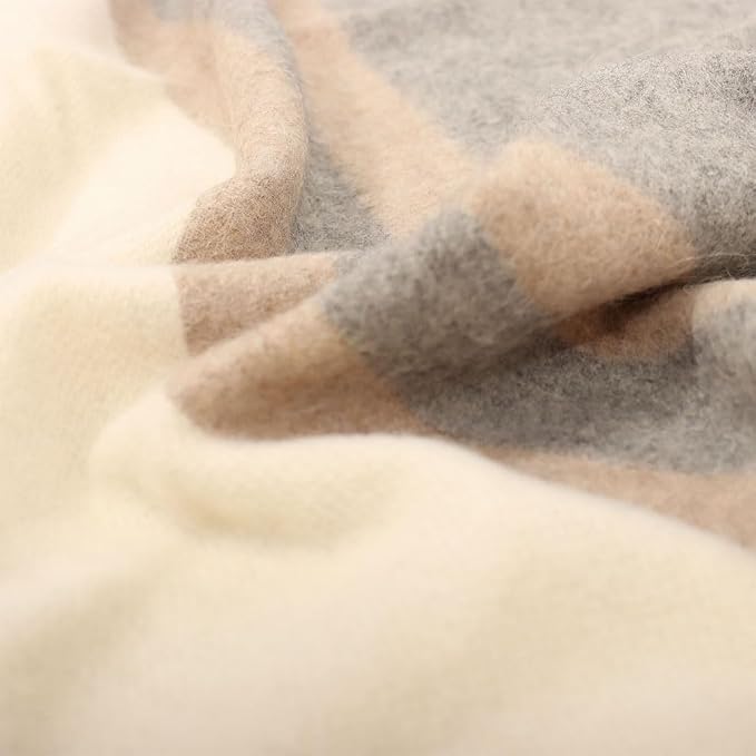 Superfine Alpaca Wool Throw Blanket - Lightweight Alpaca Merino Wool Throw Blankets | Soft Peruvian Alpaca Blanket Wool Blanket Striped Design 63" x 52" (Ivory/Soft Gray/Beige)