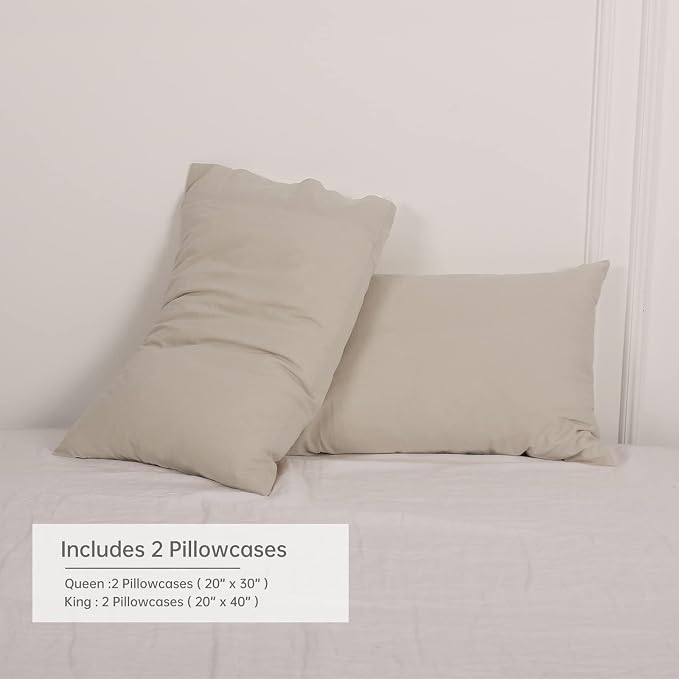 Simple&Opulence Linen Cotton Blend Pillowcases, King Size 20"x40", Flax Color, 2 Pack