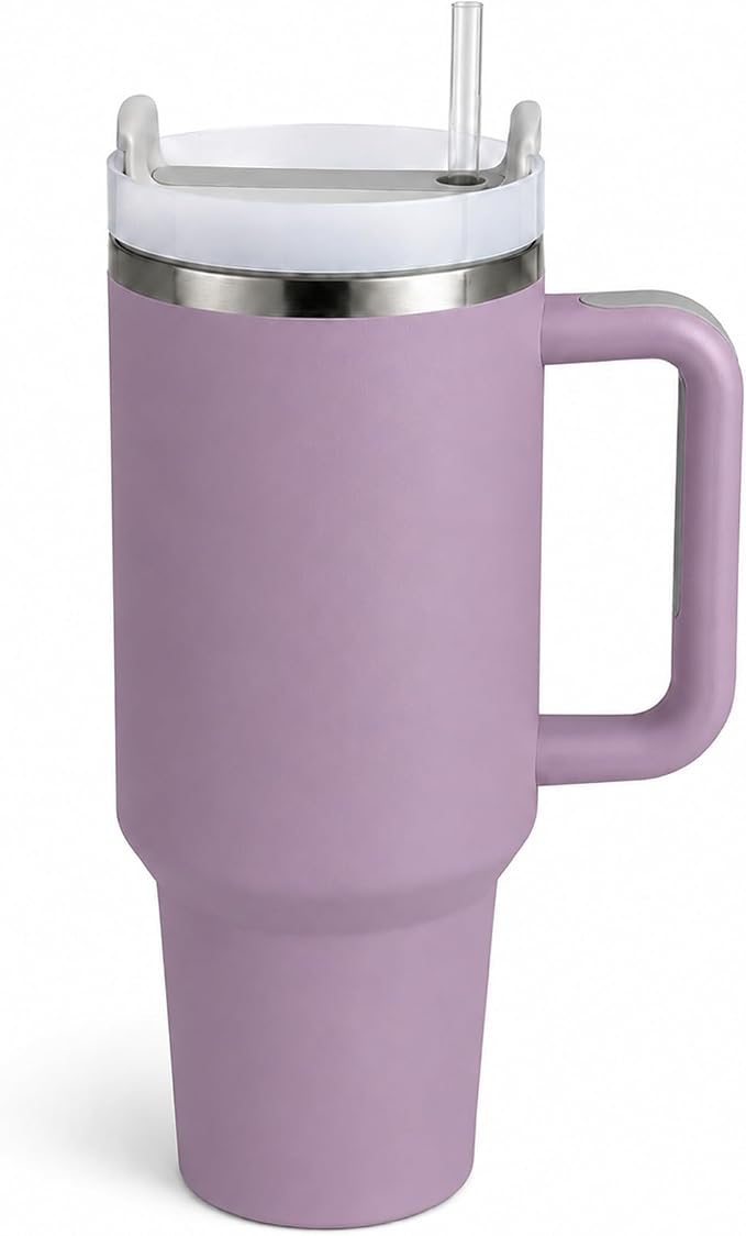 Pandance 40 oz Tumbler with Handle, Tumbler with Lid and Straw(Purple) | Stainless Steel Vacuum Insulated Travel Mug, Sturdy Screw-on lid, Cup Holder Friendly, Large Capacity Cup For Iced Coffee