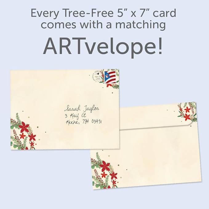 Tree-Free Greetings - Season's Greeting Card - Artful Designs - 1 Card + Matching Envelopes - Made in USA - 100% Recycled Paper - 5 x 7 - Joy Wreath (VO80673)