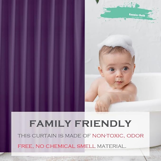 Purple Plastic Shower Curtain Or Liner, 72x72 Inch Lightweight Purple Cuctus Plastic Bathroom Shower Showroom Inner Curtain with Rustproof Metal Grommet Holes and Weighted Magnets