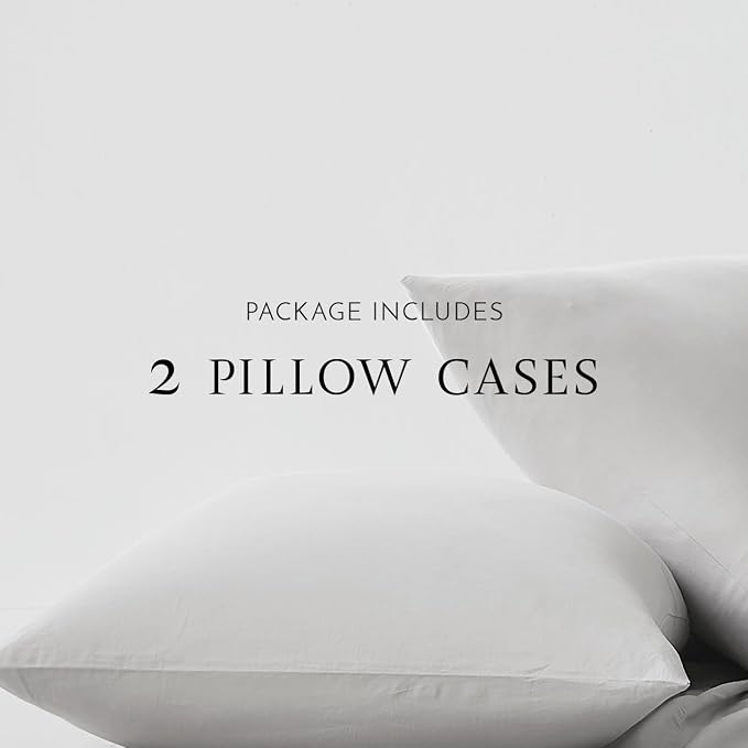 Linen Closet Luxury Cotton 144 Thread Count Organic Cotton Standard Pillowcases, Set of 2, Light Grey