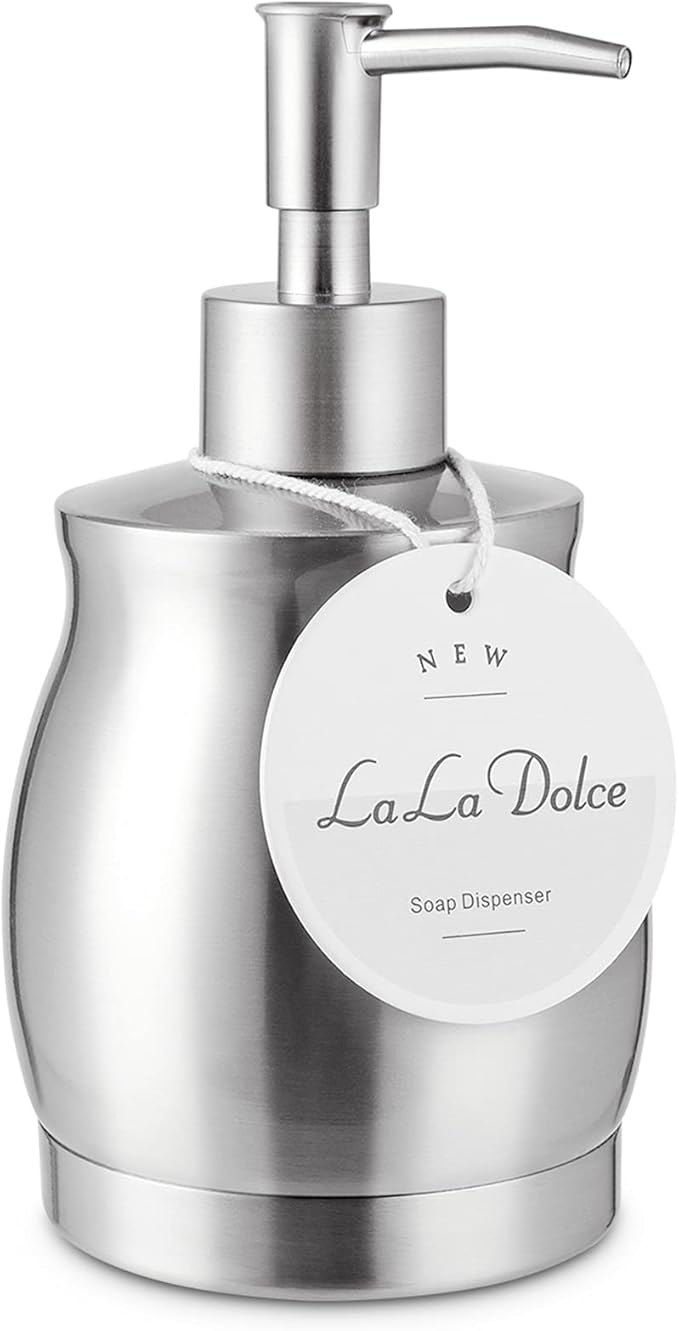 Stainless Steel Countertop Soap Dispenser Liquid Bottle and Pump, Suitable for Various Places Such as Kitchen and Bathroom (Brushed Nickel, 390 ml/13 oz)