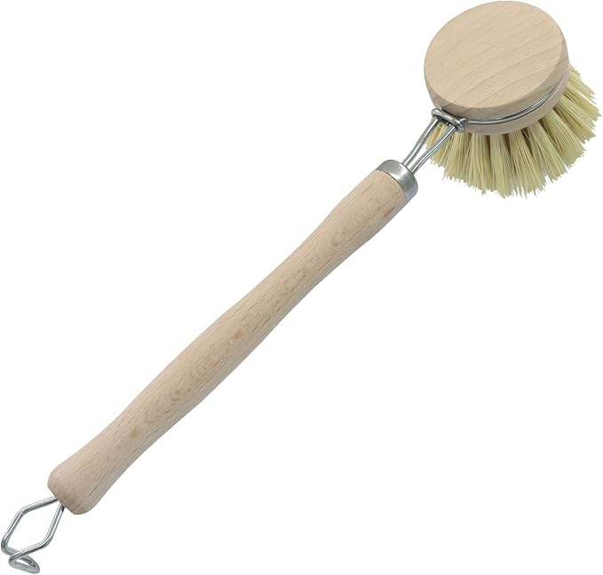 Murtenze Dish Brush with Wooden Handle, Sisal Bristles Brush, Natural Wood Dish Scrubber for Washing and Cleaning Pots and Pans (Hook Type)
