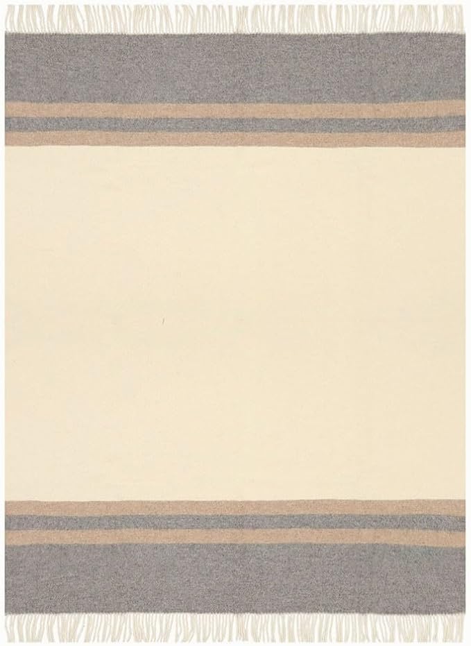 Superfine Alpaca Wool Throw Blanket - Lightweight Alpaca Merino Wool Throw Blankets | Soft Peruvian Alpaca Blanket Wool Blanket Striped Design 63" x 52" (Ivory/Soft Gray/Beige)