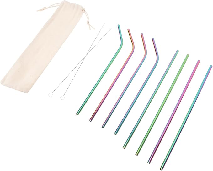 Reusable 304 Stainless Steel Straws Set with Cleaning Brush and Storage Bag 11pcs Colored Metal Drinking Straws for Milk Tea Smoothies Party Supplies Eco-friendly Reusable for Home