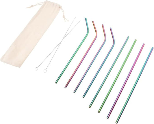 MAGICLULU Reusable Stainless Steel Straws Set 11pcs with 304 Metal Straws, Cleaning Brush, and Storage Bag for Beverage, Milk, Coffee, Party Supplies