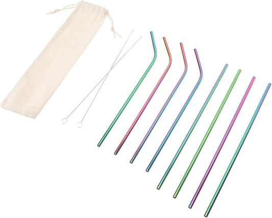Reusable Stainless Steel Straws Set 11pcs 304 Food-grade Metal Beverage Straws with Cleaning Brushes and Storage Pouch for Milk Tea Party Supplies