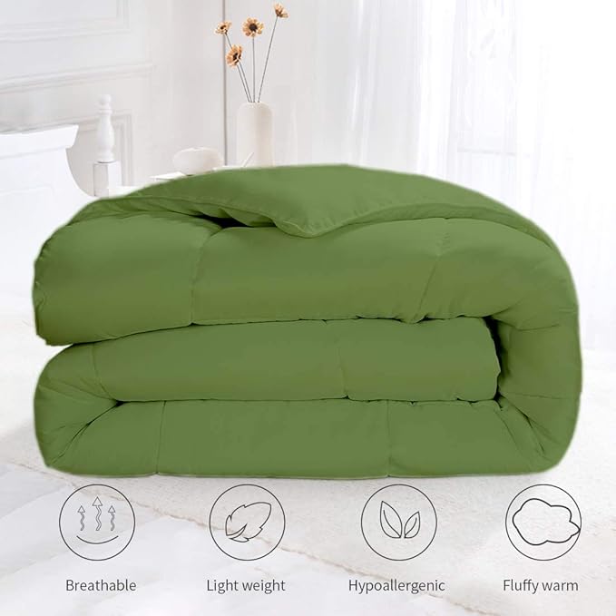 All Season Hypoallergenic Luxurious Down Alternative Cotton Comforter, Ultra-Soft 750 Fill-Power Oversized King Size Measures 116" x 98", Moss