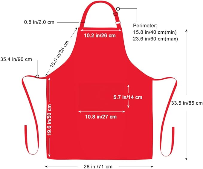 Jubatus 2 Pack 100% Cotton Aprons with 2 Pockets Cooking Chef Kitchen Adjustable Bib Apron for Women Men, Red