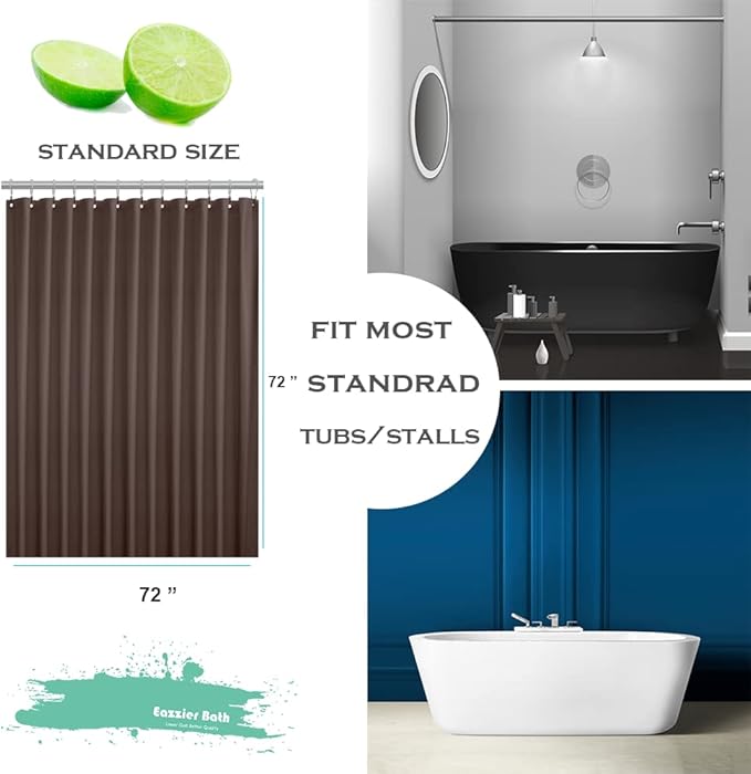 Chocolate Plastic Shower Curtain Or Liner, 72x72 Inch Lightweight Brown Plastic Bathroom Shower Showroom Inner Curtain with Rustproof Metal Grommet Holes and Weighted Magnets