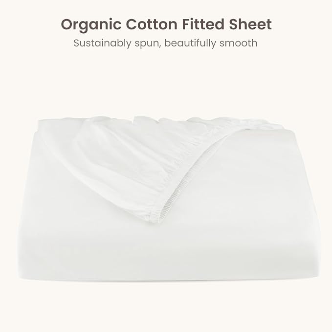 BIOWEAVES 100% Organic Cotton 1 Full Size Fitted Sheet Only | 300 Thread Count Sateen Weave GOTS Certified with Deep Pocket - White