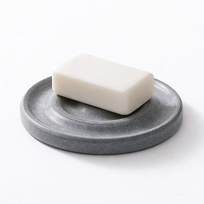 Round Diatomite Stone Soap Dish & Tray - Water Absorbing Soap Holder for Bathroom Kitchen Sink, Quick Dry Sponge Holder, Bar Soap Organizer, Non-Slip Drying Tray & Coaster (Gray)