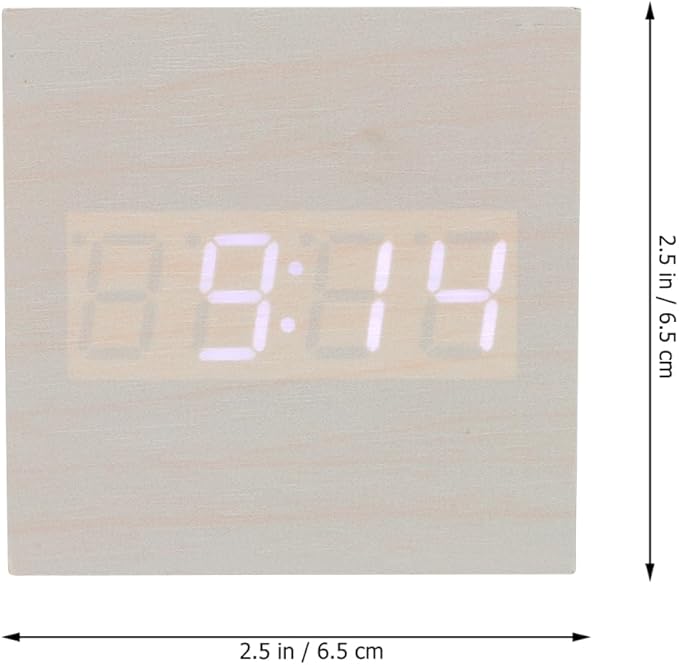 Healifty Wooden Digital Alarm Clock with Dual Led Display and Temperature Compact 2.55 Inch USB Powered Mini Clock for Bedroom and Desk Use