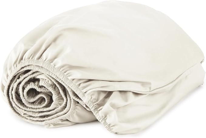 Organic Full Fitted Sheet Only Deep Pocket - 100% Organic Cotton Sheets with Soft Breathable 500 Thread Count Sateen Weave GOTS & Fairtrade Certified - Fitted Bed Sheets Only (Natural, Full)