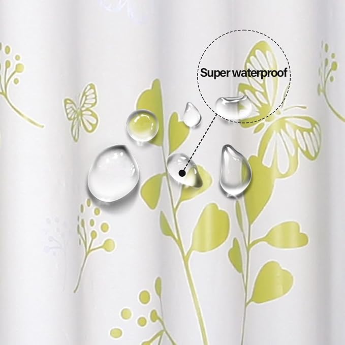 Plastic Shower Liner - Premium PEVA 4G Shower Curtain Liner with Rustproof Grommets and 3 Weighted Magnets, Waterproof Shower Curtains for Bathroom (Green Butterfly)