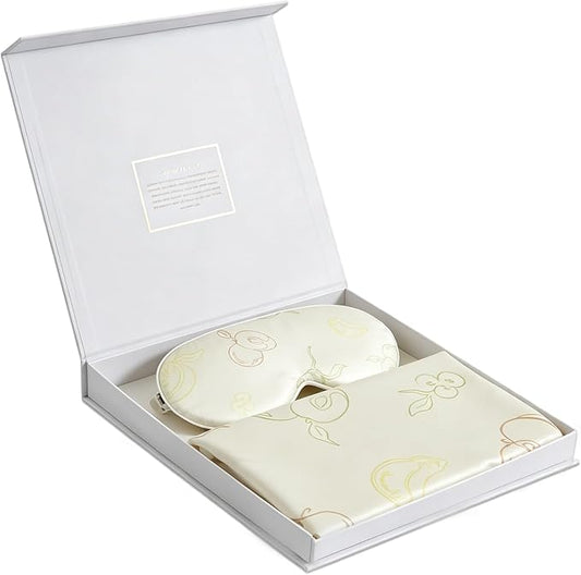ZIMASILK 22 Momme Silk Pillowcase for Hair and Skin - 100% Pure Mulberry Silk with Hidden Zipper, Grade 6A Luxury Pillow Case, Gift Box, Comes with Pillowcase Mask (Queen 20"x30" Ivory Fruit)